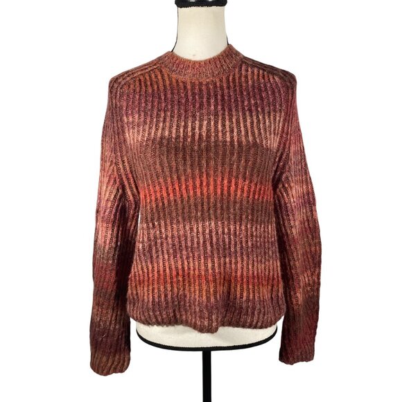 Naadam Womens S Ribbed Crewneck Sweater Wool/Alpaca Blend Space Dye Stripe lux s - Picture 2 of 10